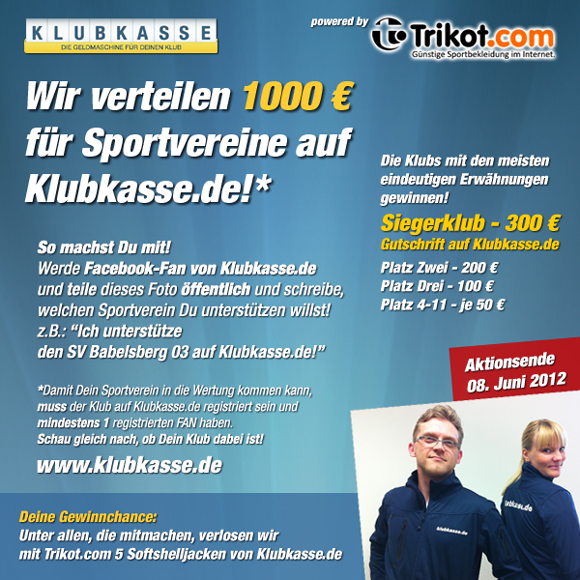 1000 Euro für Sportvereine auf Klubkasse.de